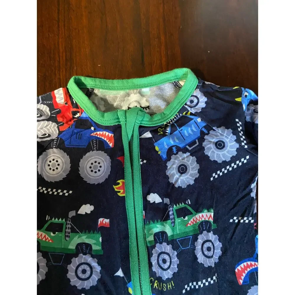 Little Sleepies Monster Truck Madness Zippered Bamboo pajamas 12-18 months